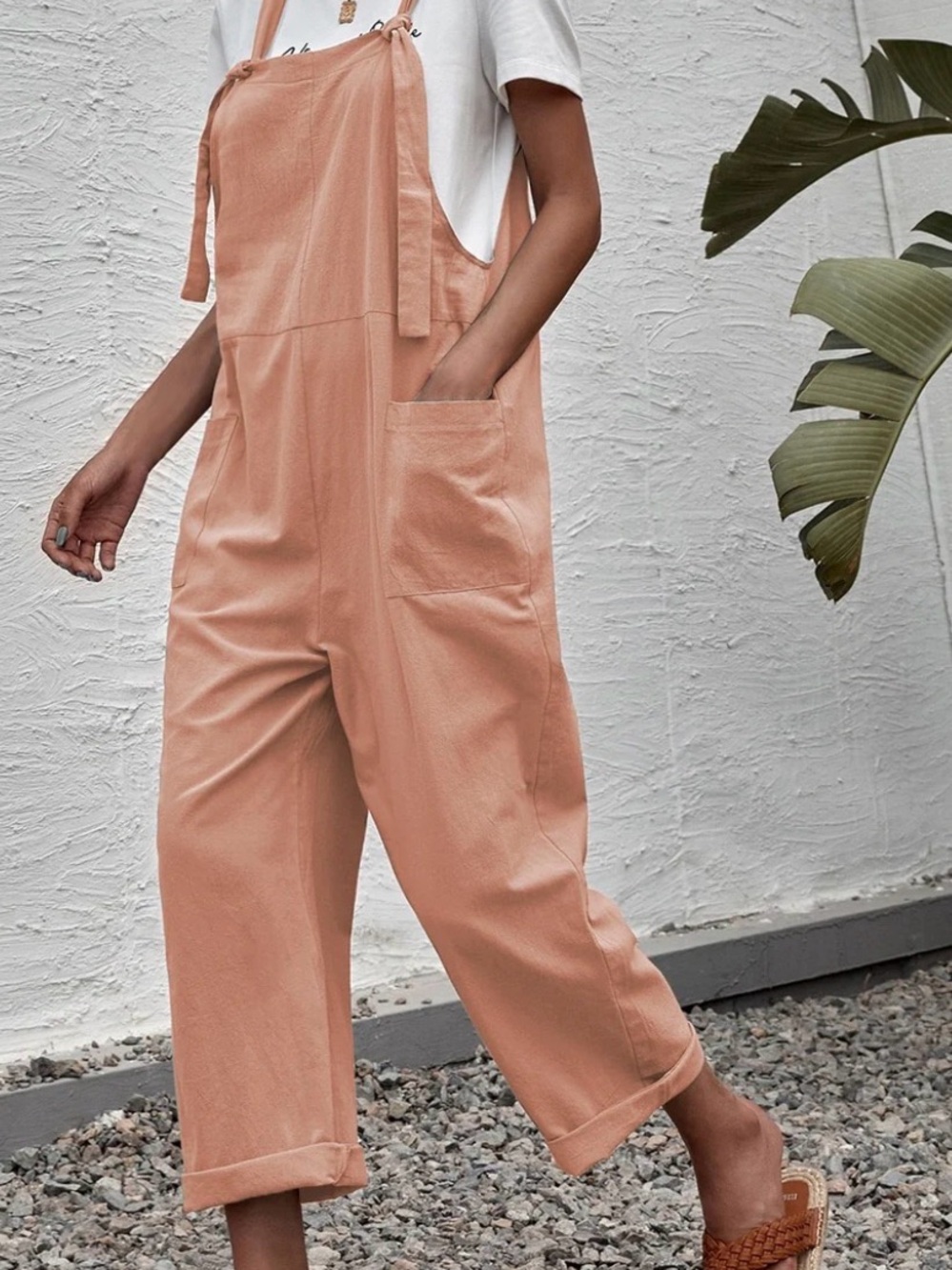 SHEIN Peach Tie-Strap Cropped jumpsuit size L
